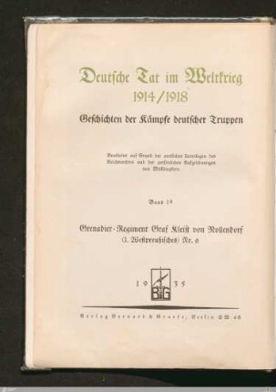 Titelblatt der Reihe - Deutsche Tat im Weltkrieg 1914/1918