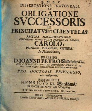 Dissertatione Inavgvrali, De Obligatione Svccessoris In Principatvs Et Clientelas