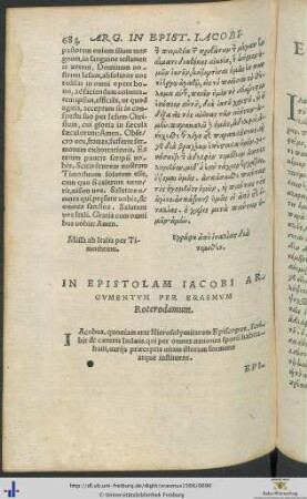 IN EPISTOLAM IACOBI ARGUMENTUM PER ERASMUM Roterodamum