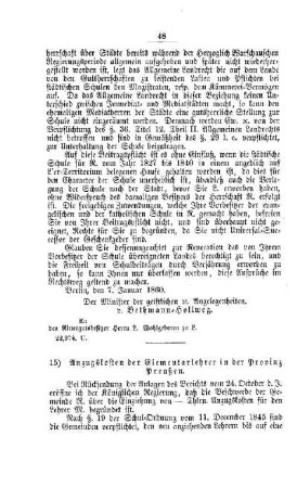 Anzugskosten der Elementarlehrer in der Provinz Preußen : [IV. Elementarschulwesen]