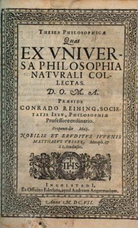 Theses philosophicae quas ex universa philosophia naturalis collectas
