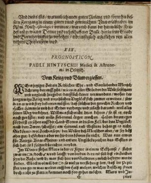 XIX. Prognosticon. Vom Krieg und Blutvergiessen