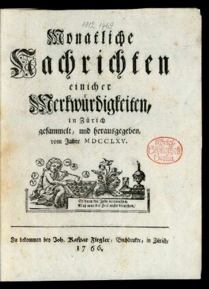 1765: Monatliche Nachrichten einicher Merkwürdigkeiten