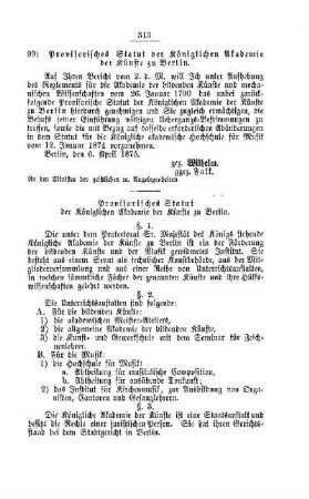 Provisorisches Statut der Königlichen Akademie der Künste zu Berlin : [II. Universitäten und Akademien]