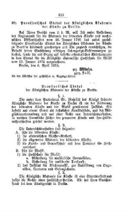 Provisorisches Statut der Königlichen Akademie der Künste zu Berlin : [II. Universitäten und Akademien]