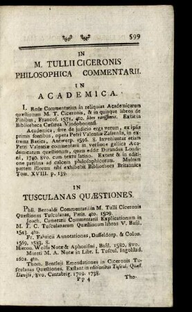 In M. Tullii Ciceronis Philosophica Commentarii..