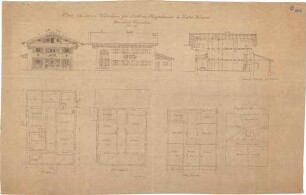 Thiersch, August ; Unterwössen (Bayern); Wohnhaus Heigenhauser - Lageplan, Grundrisse, Ansichten, Schnitt