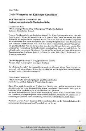 Große Weinprobe mit Kenzinger Gewächsen