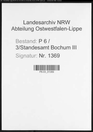 Sterberegister Standesamt Bochum III-Altenbochum