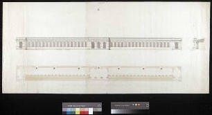 Grund- und Aufriss der Galerie der Orangerie, sowie Querschnitt derselben