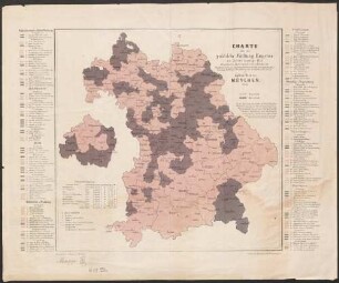 Charte über die politische Färbung Bayerns zur Zeit des Landtags 1855 : eingetheilt in Regierungs-Bezirke u. Wahlbezirke