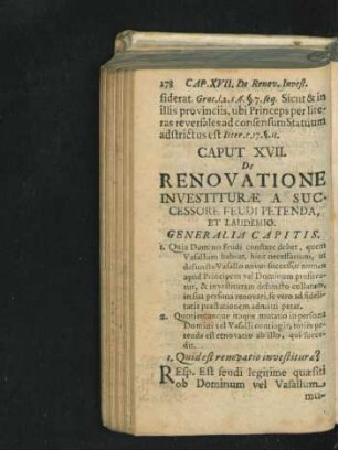 Caput XVII. De Renovatione Investiturae A Successore Feudi Petenda, Et Laudemio.