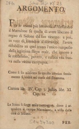 Argomento [= Inhalt, ital., dt.]
