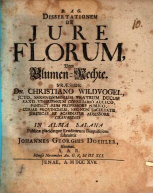 Diss. ... de iure florum, vom Blumen-Rechte