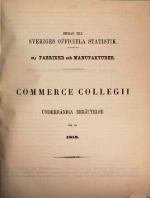 Commerce Collegii underdåniga berättelse : för år .... 1859