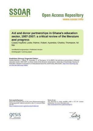Aid and donor partnerships in Ghana's education sector, 1987-2007: a critical review of the literature and progress