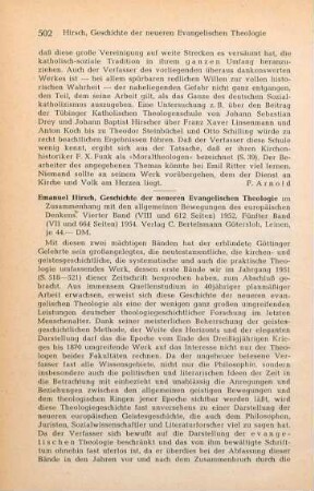 502-505 [Rezension] Hirsch, Emanuel, Geschichte der neueren evangelischen Theologie; IV. und V. Band