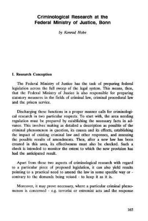 165-174, Criminological Research at the Federal Ministry of Justice, Bonn