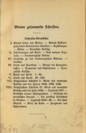 Börnes gesammelte Schriften. Inhalts-Übersicht