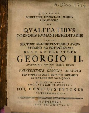 Dissertatio inauguralis medico-physiologica de qualitatibus corporis humani hereditariis