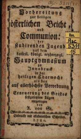 Vorbereitung zur heiligen österlichen Beicht