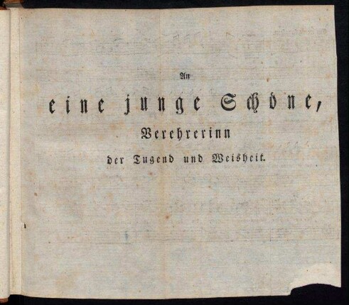 An eine junge Schöne, Verehrerinn der Tugend und Weisheit.