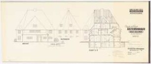 Haus Collignon (Ärztewohnhaus am Krankenhaus Heckeshorn), Berlin-Wannsee: Aufriss Westansicht 1:100; Schnitt 1:100