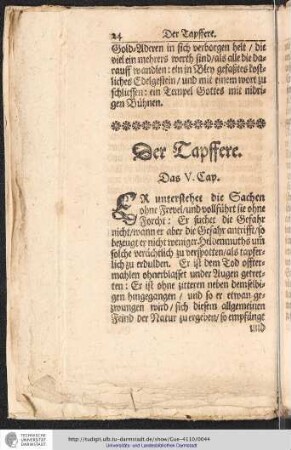 Der Tapffere. Das V. Cap.