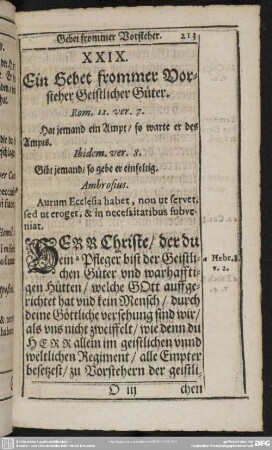 XXIX. Ein gebet frommer Vorsteher Geistlicher Güter