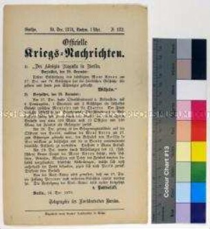Kriegsdepesche des Norddeutschen Bundes über die Kriegsereignisse vom 27.-29.12.1870 am Mont Avron bei Paris, bei Peronne sowie über die Verfolgung der Nordarmee