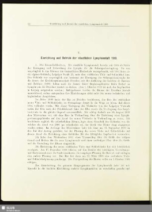 V. Einrichtung und Betrieb der staatlichen Lymphanstalt 1910