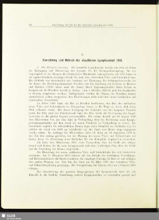 V. Einrichtung und Betrieb der staatlichen Lymphanstalt 1910