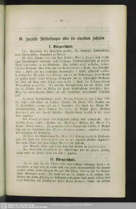B. Spezielle Mitteilungen über die einzelnen Schulen