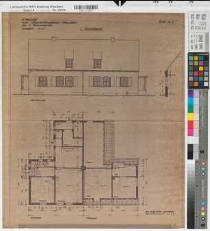 Kleinsiedlungshaus (Doppelhaus) 2. Bauabschnitt Grundriß, Ansicht 1946 1 : 50 61 x 50 Pause Wohnstätten Gesellschaft Münsterland Wohnungsgesellschaft Münsterland