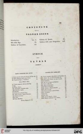 Contenuto del volume sesto