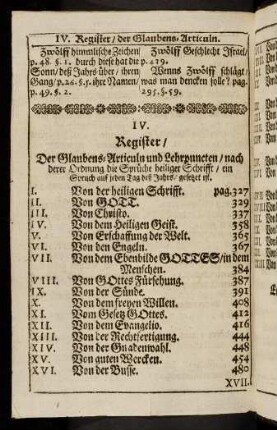 IV. Register der Glaubens-Articuln und Lehrpuncten ...