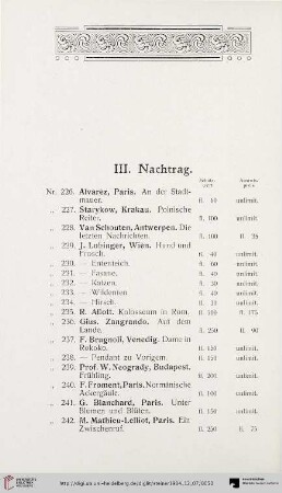 III. Nachtrag (Nr. 226-310)