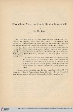 22: Urkundliche Notiz zur Geschichte des Brömserhofs