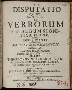 Disputatio Quinta, Ad Titulum De Verborum Et Rerum Significatione