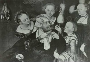 Herkules bei Omphale : Spinnroggen, Gemälde Herkules bei Omphale, Cranach, 1537