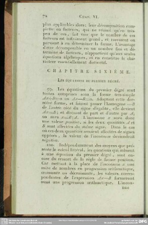 Chapitre sixième. Les Équations du premier dégré