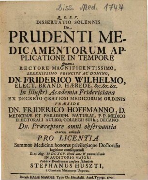 Dissertatio Solennis De Prudenti Medicamentorum Applicatione In Tempore