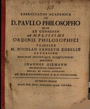 Exercitatio academica de D. Paullo philosopho
