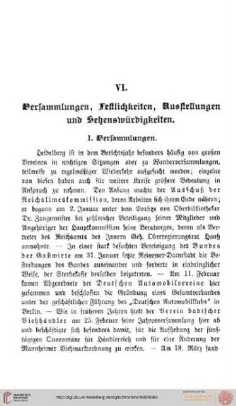 VI. Versammlungen, Festlichkeiten, Ausstellungen und Sehenswürdigkeiten