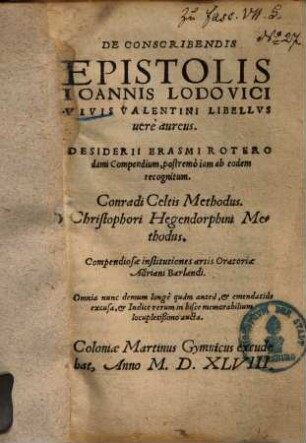 De conscribendis epistolis ... libellus vere aureus