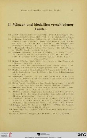 Münzen und Medaillen verschiedener Länder (Nr. 901-1312)