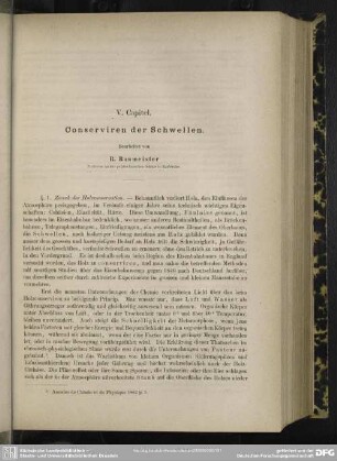 V. Capitel. Conserviren der Schwellen