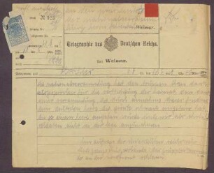 Telegramm vom Gruppenkommando an der Nordfront an Constantin Fehrenbach, Nichannahme des Friedensvertrages