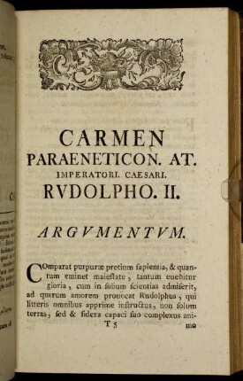 Carmen Paraeneticon. AT. Imperatori. Caesari. Rvdolpho. II.