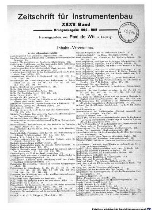 Zeitschrift für Instrumentenbau. 35. 1914/15